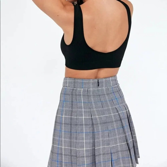 Aritzia Sunday Best Olive Pleated Tennis Skirt Grey Blue Plaid Check Size 6 - Picture 3 of 10